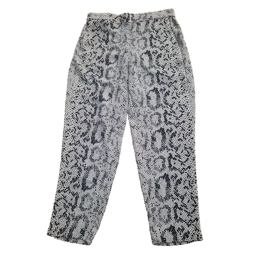 J.Crew Jamie Pants White Snakeskin Print Elastic Waist‎ Satin Grey Animal Sz.10